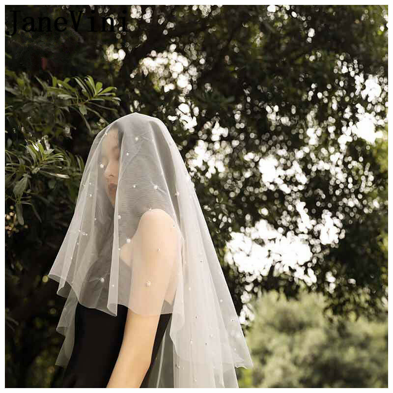 JaneVini 2020 Alla Moda Corto Velo Da Sposa con Perle Avorio 1.5M Due Strati di Tulle Da Sposa per essere Velo Accessori Da Sposa senza Pettine
