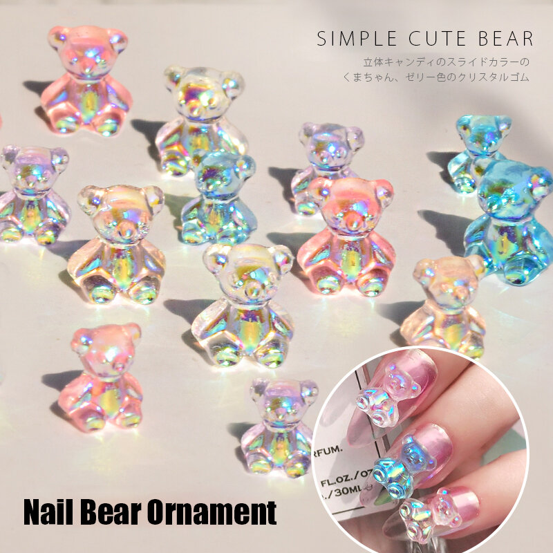 6pcs 3D Cute Bear Resin Nail Art Decorations Rhinestones Glitter Jelly Nail Gel Ornaments DIY UV Gel Manicure Accessories