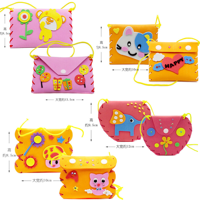 DIY 수제 공예 키트, 나만의 지갑 바느질, 다채로운 EVA 폼 바느질 가방, 3D 보석 크리스탈 스티커 장식, 어린이 장난감