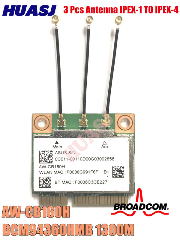 Azurewave AW-CB160H Broadcom Bcm94360hmb 802.11ac 1300M Sem Fio Wifi Wlan BT 4.0 Kartu Mini Pci-e dan 3 Buah Ipex1to Ipex 4