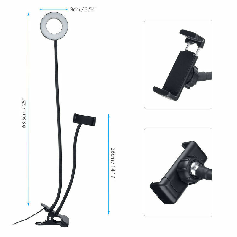 12w Long Arm Selfie Universal Holder 24 LEDs Ring Flash Fill Light caster USB Clip Camera Cell Phone Stand lamp Live stream 5V