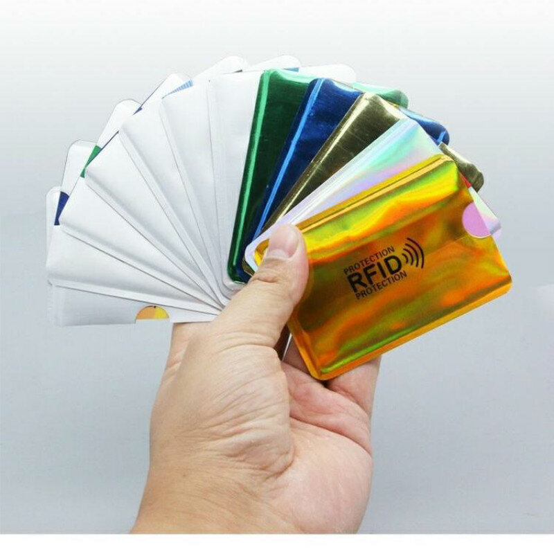 10 sztuk Anti Rfid pojemnik na kartę bankową Metal NFC blokowanie czytnik blokada ID etui na karty kredytowe mężczyźni kobiety Laser Aluminium etui na karty Protect