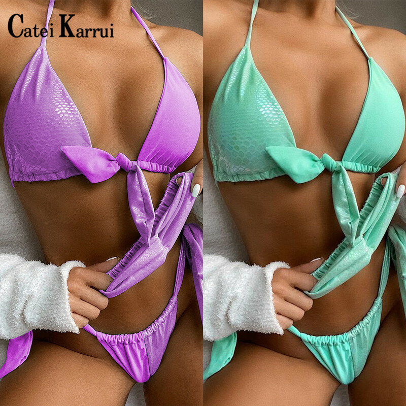 Catei Karrui-bikini sac triangle, maillot de bain corps fendu couleur unie, populaire, sexy, bikini, nouvelle collection, 2020
