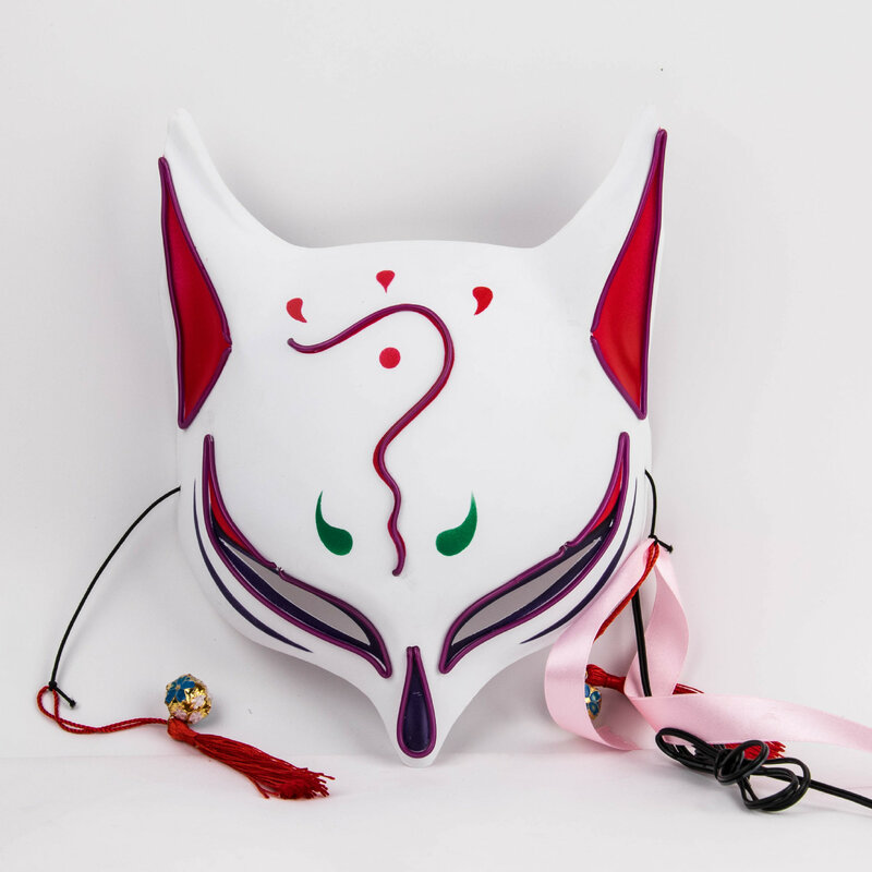 LED 여우 마스크 일본 코스프레 마스크, 야광 파티, PVC 여우 마스크, 가장 무도회 조명, 고양이 마스크, 배터리 없음 헬멧