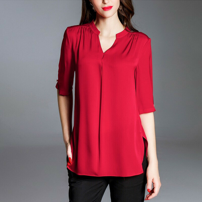 Summer Comfortable Brand Women Blouse New Fashion Casual Solid Ladies Shirts Slim Female Casual Chiffon Blouse Tops
