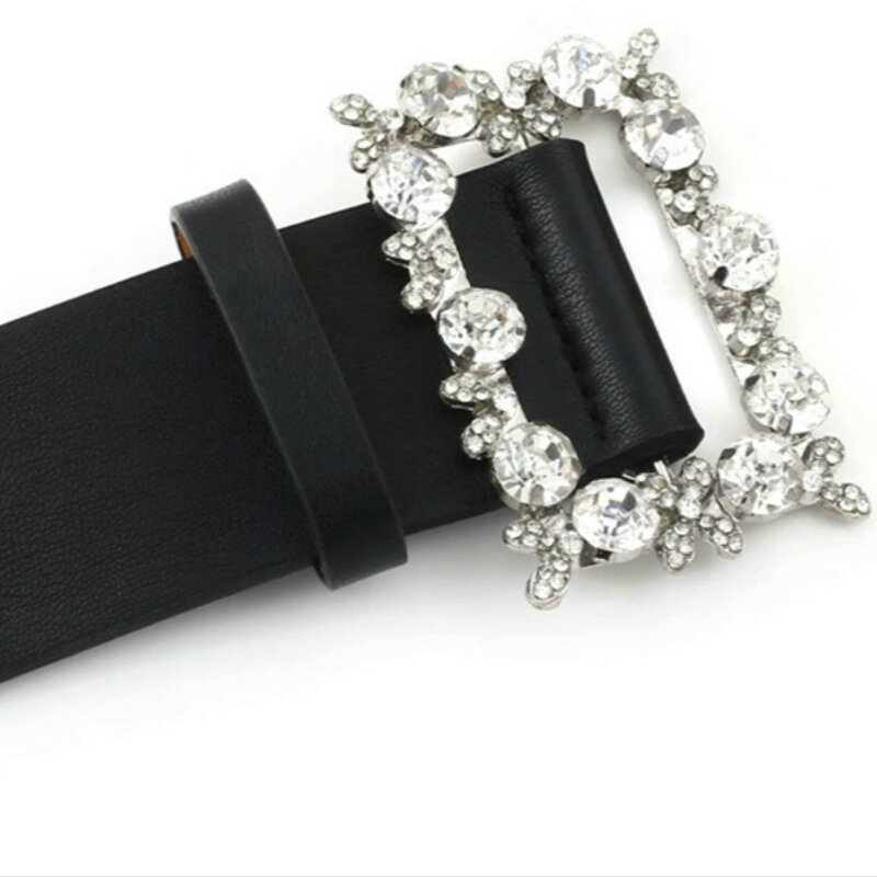 Women Designer Wide Corset Leather Belt Female Tie Obi Waistband crystal  Leisure Belts for Ladies Wedding Dress Waist Strap