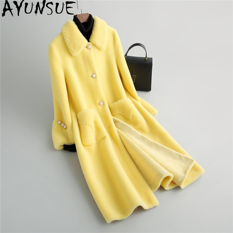 Ayunrue-abrigo de pelo auténtico de oveja para mujer, chaquetas de lana de estilo coreano Gxy423, otoño e invierno, elegante, largo, 2021