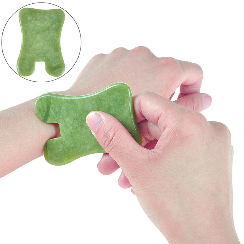 Gua Sha-Rodillo verde 2 en 1, herramientas de mano con raspador de Jade Natural, masajeador con piedras para cara, cuello, espalda y Jawline
