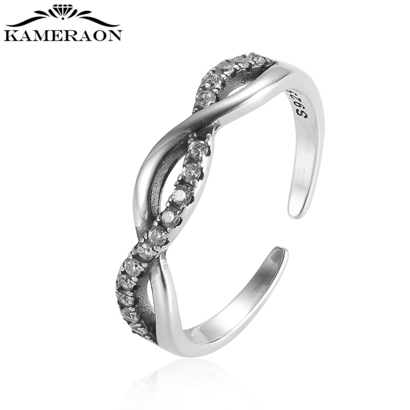 Kameraon S925 srebro pleciona tekstura Twisted Eternity wieżowych regulowane pierścienie Fine Jewelry dla kobiet kobieta 2021 nowy