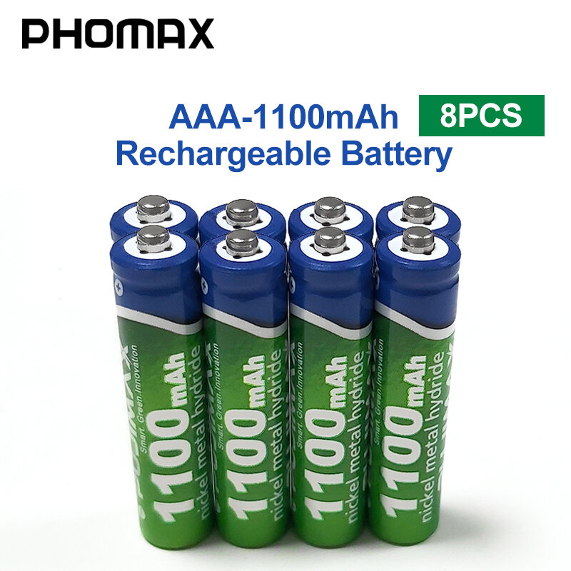 PHOMAX 1100mAh AAA batería recargable 8 unids/lote batería 1,2 V calculadora juguete electrónico control remoto radio mouse NiMH batería