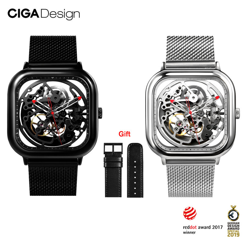 Ciga design ciga relógio automático hollowing relógio mecânico moda masculino quadrado relógio mecânico