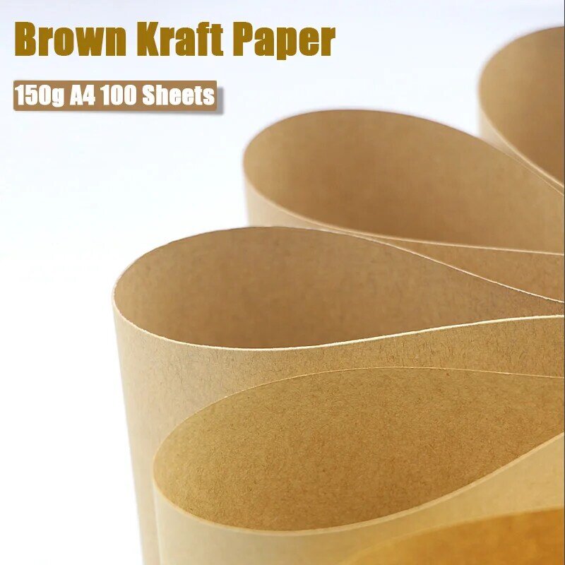 100 hojas de papel Kraft marrón, papel de cartón hecho a mano, A4, 150GSM