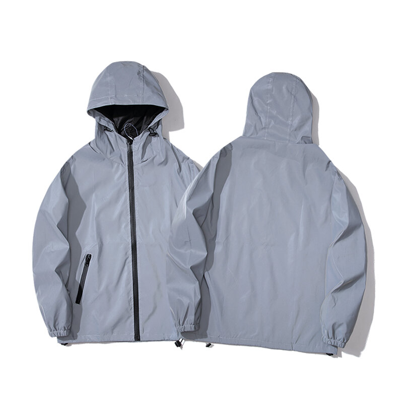 Night Reflective Jackets Double fabric Windbreaker Hooded Jacket Men Hip Hop Dancer singer Waterproof Zipper Coats Outwear