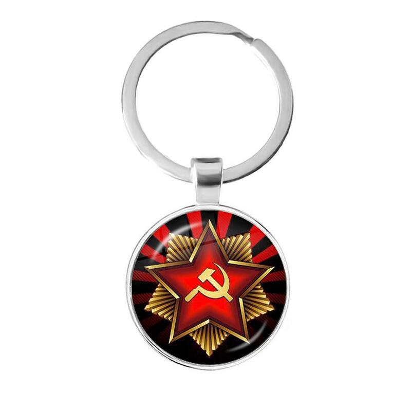 Cccp urss exército soviético estrela vermelha chaveiro de vidro cabochão arte redonda russo emblemas logotipo pingente chaveiros jóias para amigos presente