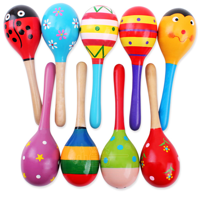 Maracas en bois coloré pour enfants, 1 pièce, Instrument de musique, hochet, Shaker, fête, jouet, cadeau