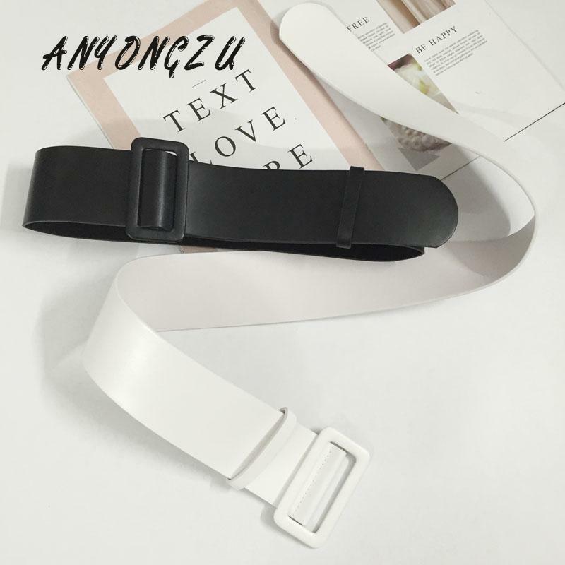 Ms cinturón ancho de cuero PU con hebilla redonda, cinturón rectangular blanco y negro, cinturón versátil Simple 107C