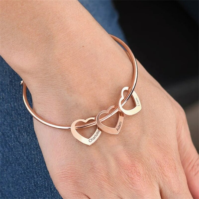 Custom Love Pendant Name Bangle Fashion Stainless Steel Women's Jewelry Gift