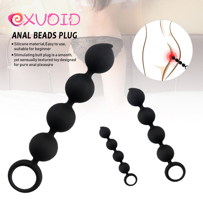 EXVOID Long Anal Plug Sex Toys for Men Women Silicone 4 Balls Anal Beads Prostate Massager Butt Plug for Beginner Vagina Open