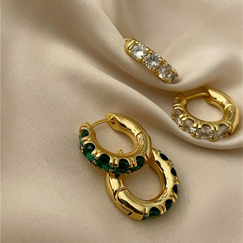 VENTFILLE – boucles d'oreilles créoles en argent Sterling 925 et Zircon vert pour femmes, boucles d'oreilles rétro tendance, bijoux de fête, nouvelle collection 2022
