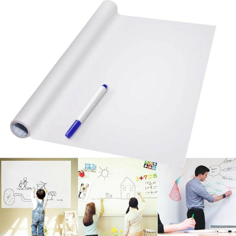 45x200cm PVC Back Sticky impermeable movible chico Escritura de grafiti pizarra blanca enrolladas tablero de mensajes reutilizable