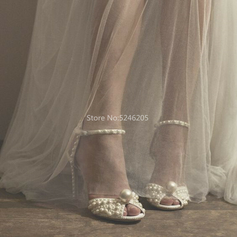 Роскошная стильная женская обувь с v-образным вырезом и открытым носком на высоком каблуке; женская обувь для вечеринки и свадьбы с жемчугом...