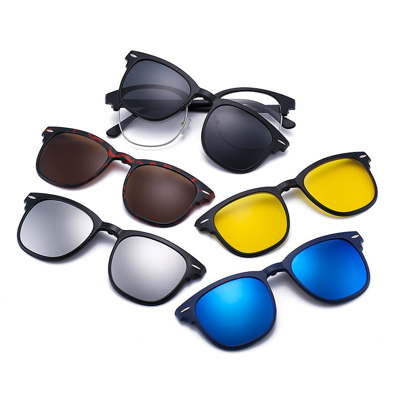 5PCS Magnetic Polarized Clip On Sunglasses Women Men Plastic Frame for Night Driving Sunglasses UV400