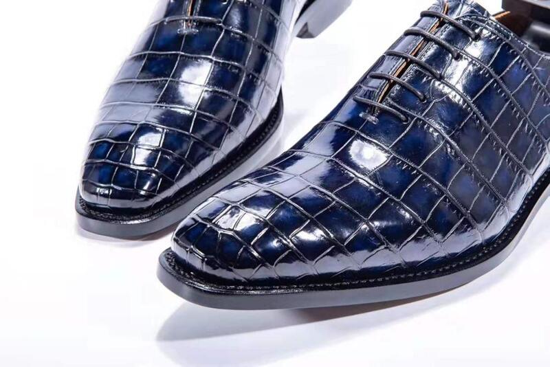Melhor qualidade 100% genuíno real crocodilo pele da barriga sapato masculino durável sólido brilhante pele de crocodilo vestido de negócios sapato azul