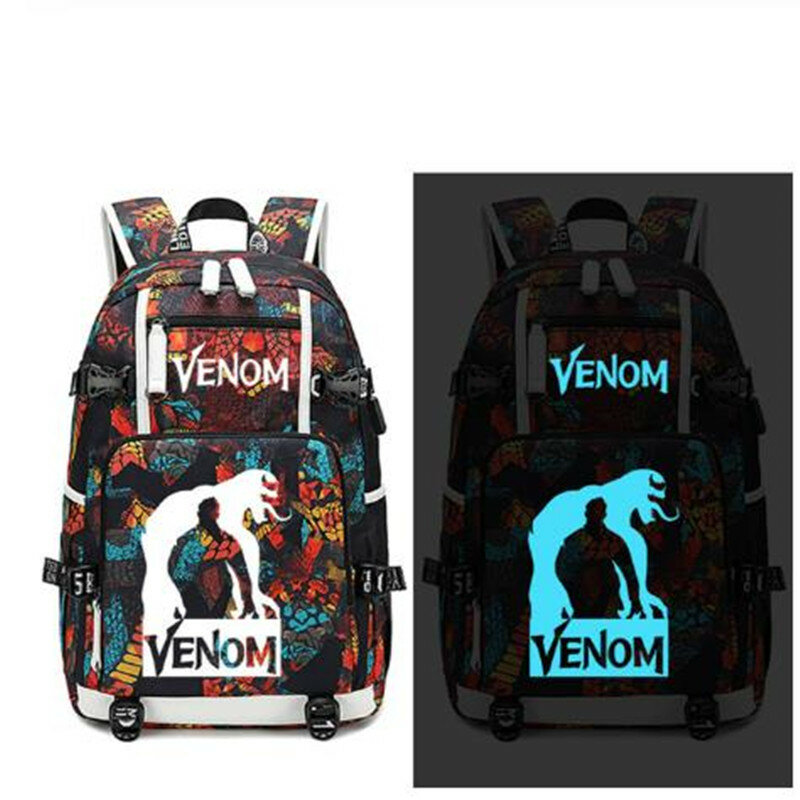 Mochila con dibujo de Venom, mochila con puerto USB, bolsa con diseño de serpiente, mochila para estudiante, bolsa de viaje, hombro bolsa de ordenador portátil