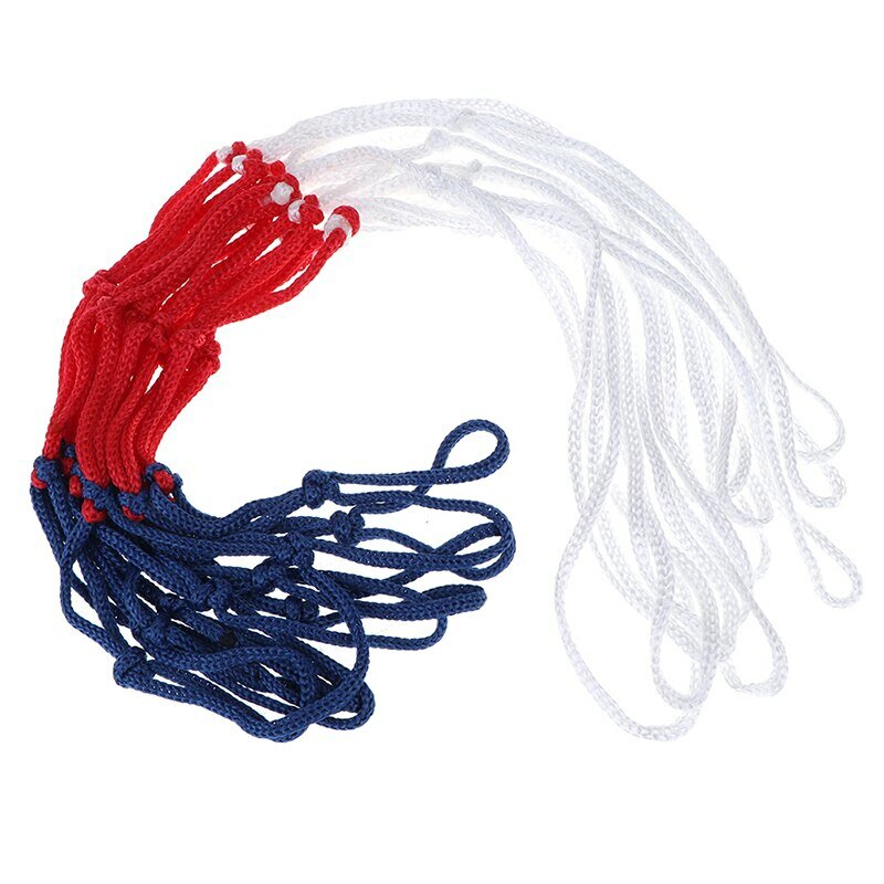 標準バスケットボールネット耐久性のあるナイロン厚手の糸3色ユニバーサルバスケットボールネットメッシュの交換