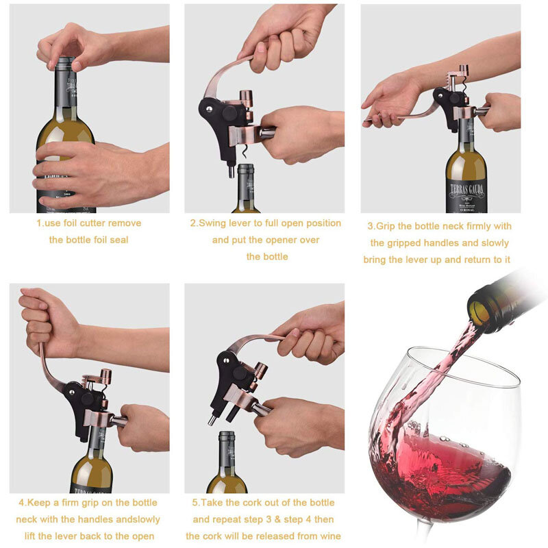 Anggur Pembuka Botol Anggur Pembuka Logam Tuas Pembuka Botol Pembuka Botol dengan Foil Cutter, Pembuka Botol Hadiah untuk Ulang Tahun ulang Tahun