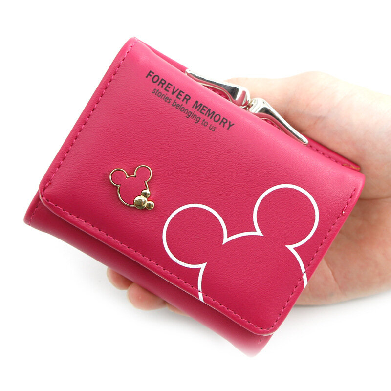 Disney Mickey Maus frau tasche PU Mode Niedlichen brieftasche Designer Geldbörse Haspe Süße Kreditkarte Halter Frauen Kurze Brieftasche