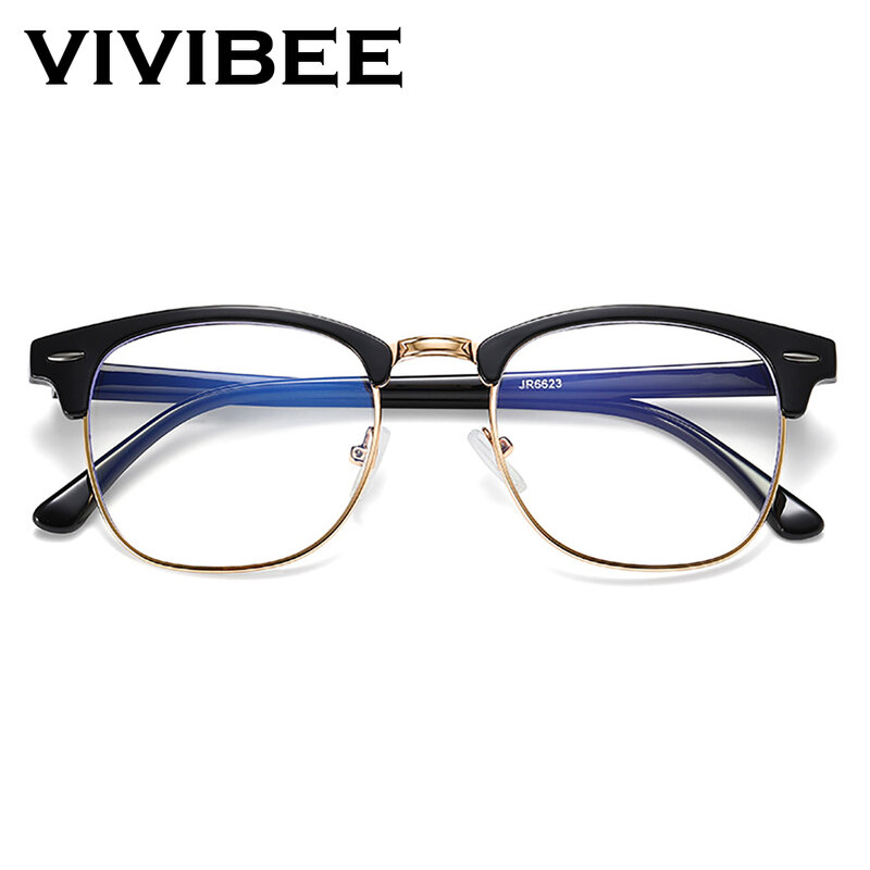 VIVIBEE Vintage Anti Blue Light Blocking Glasses Men Square Ray Filter Women Gaming Eyeglasses Black Frames Computer Eyewear