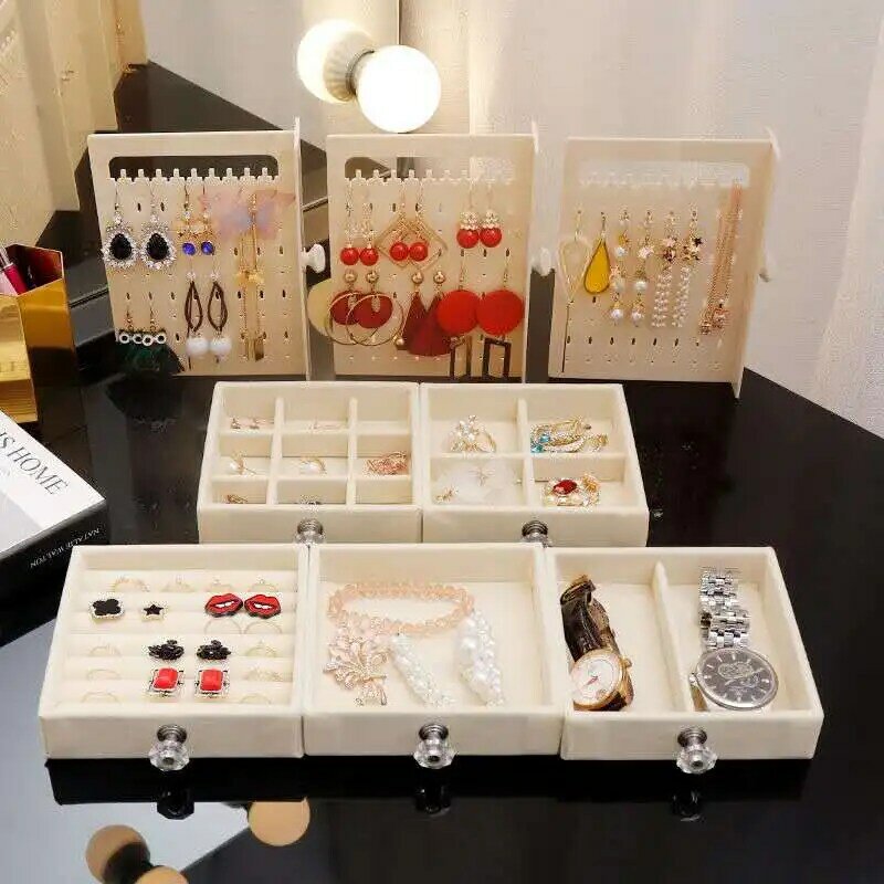 Caja de joyería transparente multifuncional para el hogar, almacenamiento de joyas a prueba de polvo, caja de almacenamiento para pendientes, estante de almacenamiento Vertical de escritorio