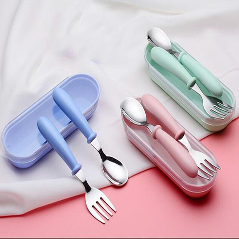 Gadget Bayi Set Peralatan Makan Peralatan Anak-anak Peralatan Makan Balita Baja Tahan Karat Sendok Garpu Makanan Bayi Kartun