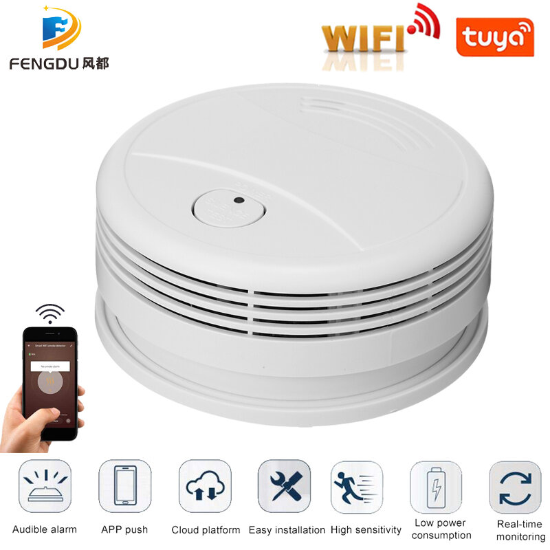 Tuya Intelligent Wifi Strobe Smoke Detector Wireless Fire Alarm Sensor Tuya APP Control Office Home Smoke Alarm Fire Protection
