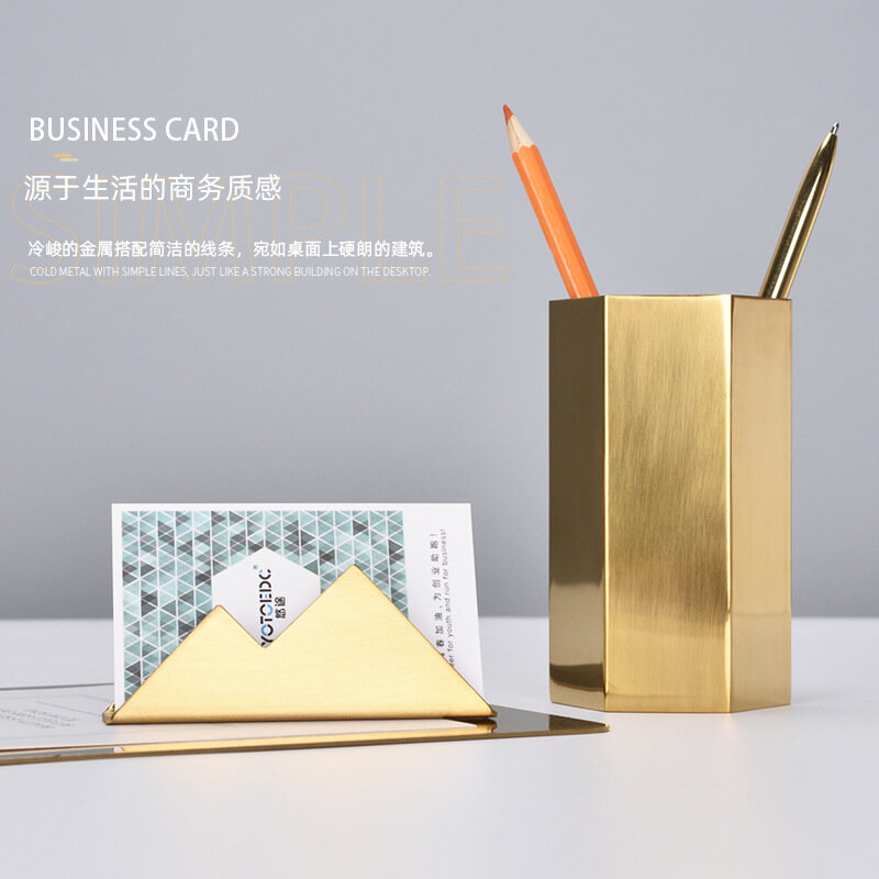 Soporte dorado de lujo de acero inoxidable para tarjetas de visita, suministros de oficina, soporte de exhibición de escritorio, Accesorios de escritorio, organizador, 1 ud.