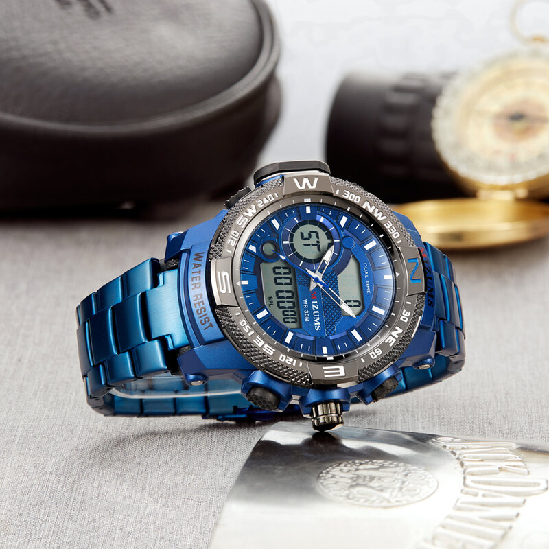 MIZUMS นาฬิกาข้อมือสำหรับผู้ชายควอตซ์ดิจิตอลนาฬิกาข้อมือนาฬิกากันน้ำผู้ชายทหารกีฬานาฬิกา Chronograph นาฬิกาข้อมือชาย