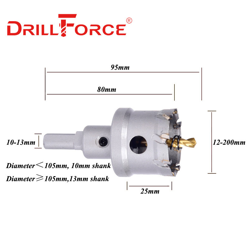 Drillforce 12-200 TCT Lỗ Khoan Hợp Kim Carbide Coban Dao Cắt Bằng Thép Tấm Thép Không Gỉ Sắt Kim Loại cắt Bộ