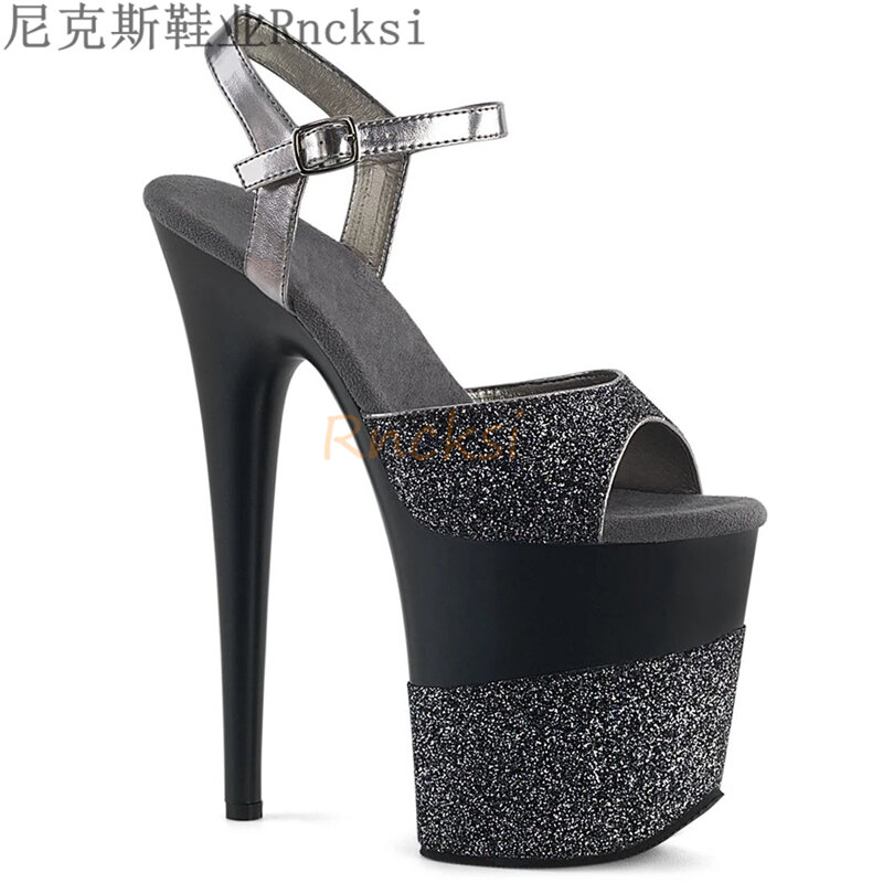 Rncksi negras-Sandalias de tacón Ultra alto de 20cm para mujer, zapatos de Stripper Sexy, sandalias de plataforma de Gladiador, zapatos de fiesta, talla 34-46