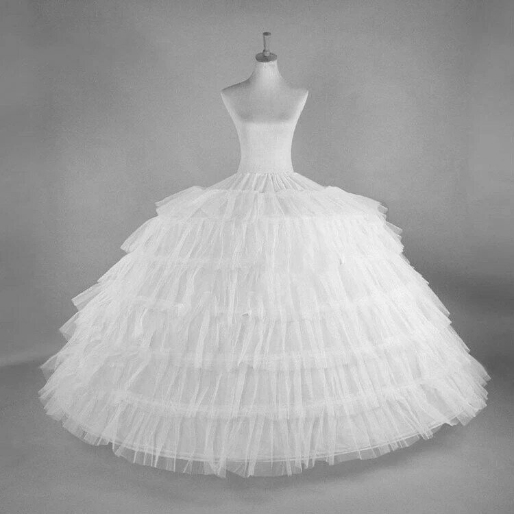White Big Petticoat Deslizamentos para vestido de baile, saias de tule, longo puffy crinolina underskirt, vestido de noiva, top online, branco, 6 aros
