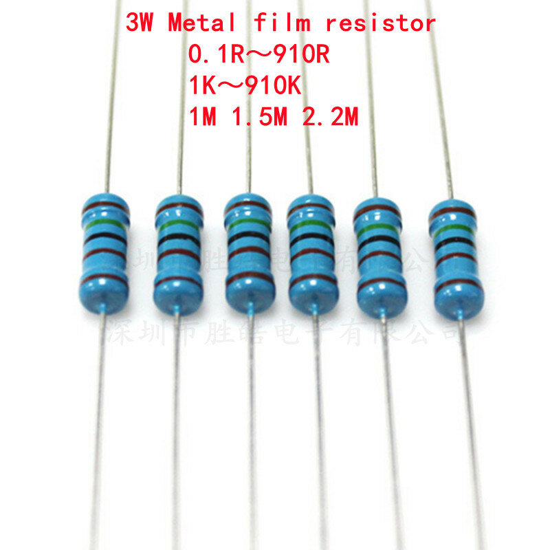10pcs 3W Metal Film Resistor 3W 1%  0.1R - 2.2M 2.2 10 100 120 150 220 270 330 390 470 1K 2.2K 4.7K 10K 15K 100K 470K 1M ohm