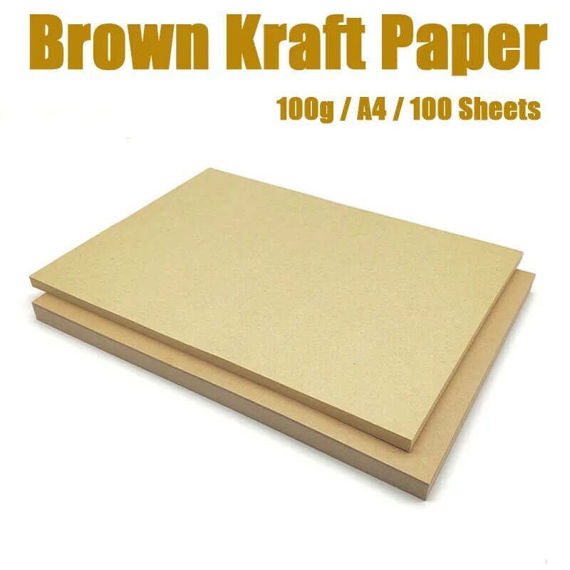 Papel artesanal de artesanato a4 100gsm marrom, papel kraft com 100 peças, papel de envelope