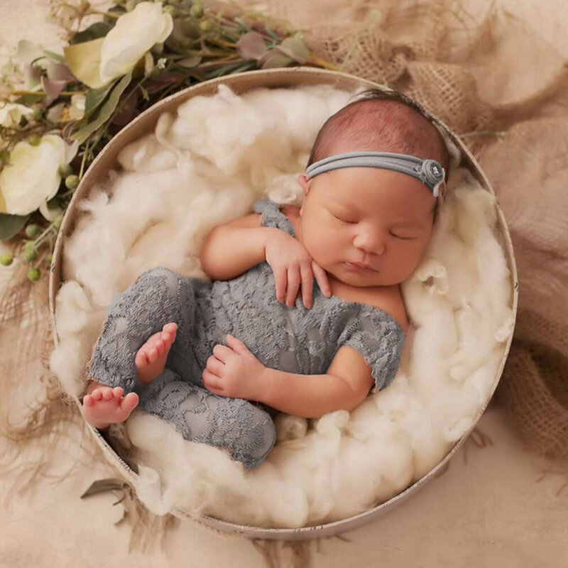 Bebê macacão profundo v backless fotografia recém-nascido adereços rendas criança oco arco-nó design fotografia acessórios