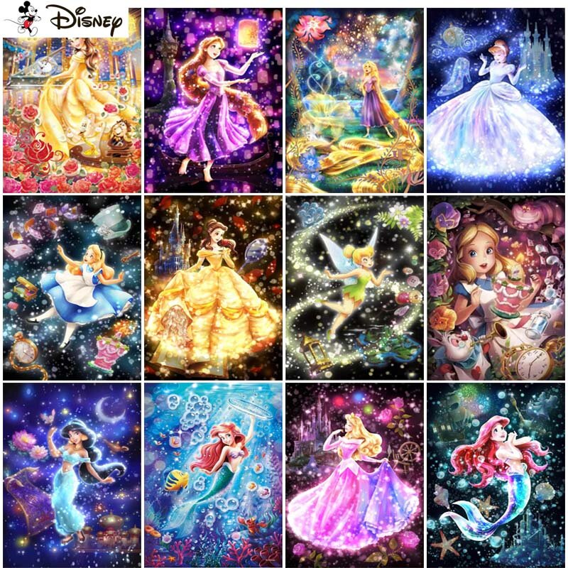 Disney – peinture diamant thème "princesse de dessin animé", broderie 5D, affichage complet, strass carrés/ronds, décoration artistique