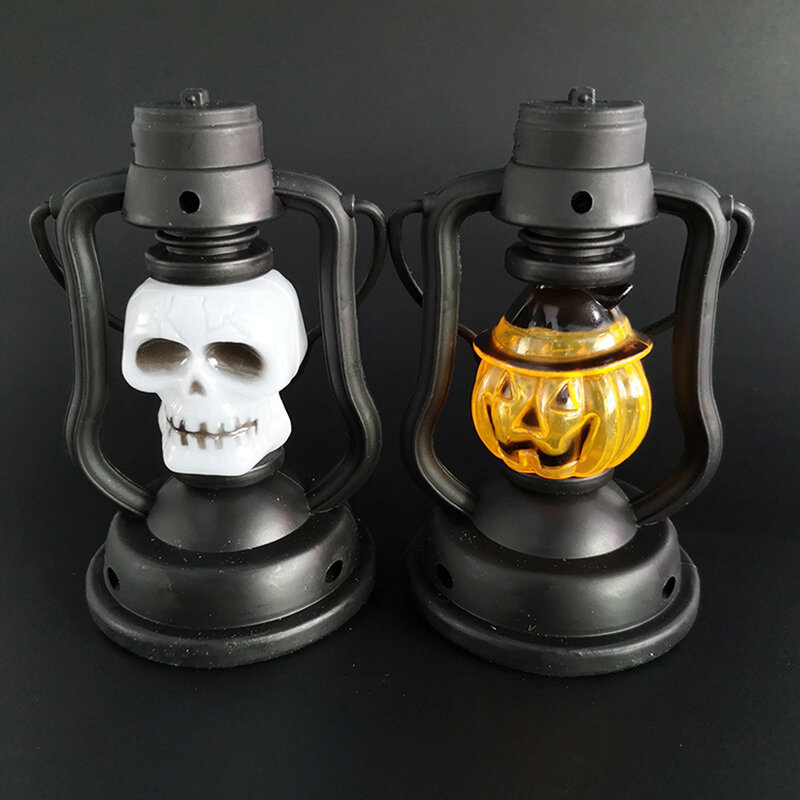 Halloween LED Lantern with Handle, Pumpkin Skeleton Night Light Lantern Gradient Colorful Kerosene Lamp Halloween Decoration