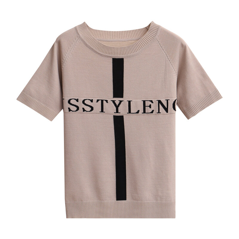 New Short Sleeve Sweater Women Letter Top 2020 Summer Knitted Soft Korean Style Woman Clothes Camisetas Mujer Pull Femme