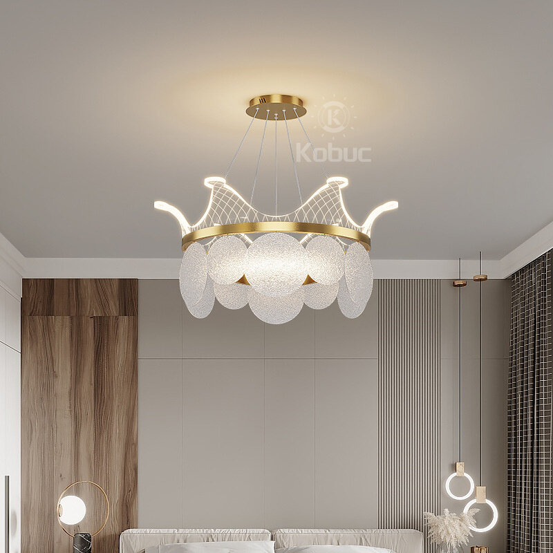 Kobuc Romantic Round Pendant Light 50/70cm Suspension Lamp with Frosted Glass Lampshade for Foyer Bedroom Dining room Decoration