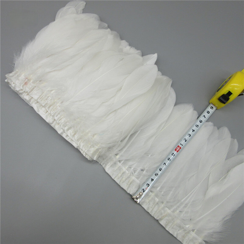 Ribete de plumas de ganso blanco, cinta de flecos de plumas de ganso Natural de alta calidad, tela artesanal decorativa, 2-10 yardas, 15-20cm, 30 colores