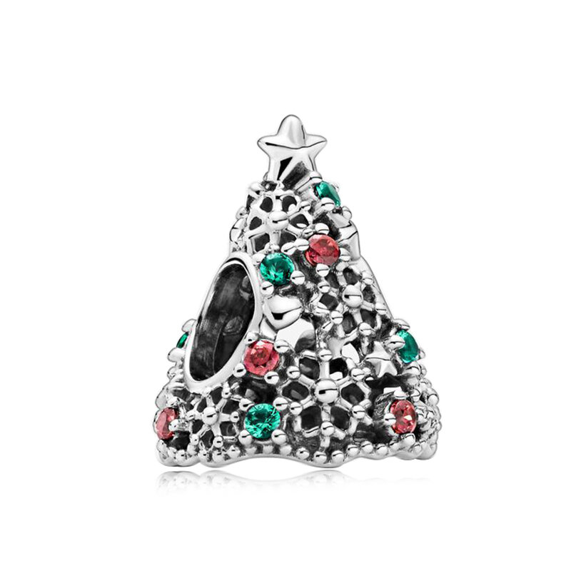 Charms Pandora originais para mulheres, Papai Noel, árvore de Natal, boneco de neve, floco de neve, alce grânulos, pulseira DIY jóias, presente de Ano Novo