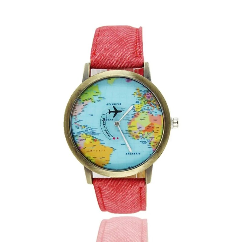 World Maps Airplane Pattern Canvas Straps Watchband Fashionable Design Quartz Movement Wrist Watches for Drop Shipping